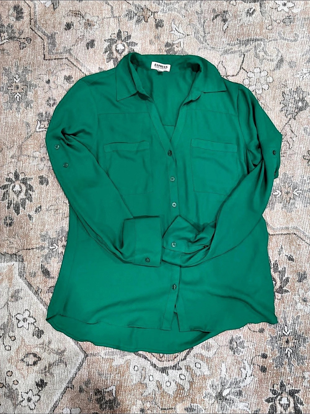 Express Button Down Shirt Green Medium Like New
